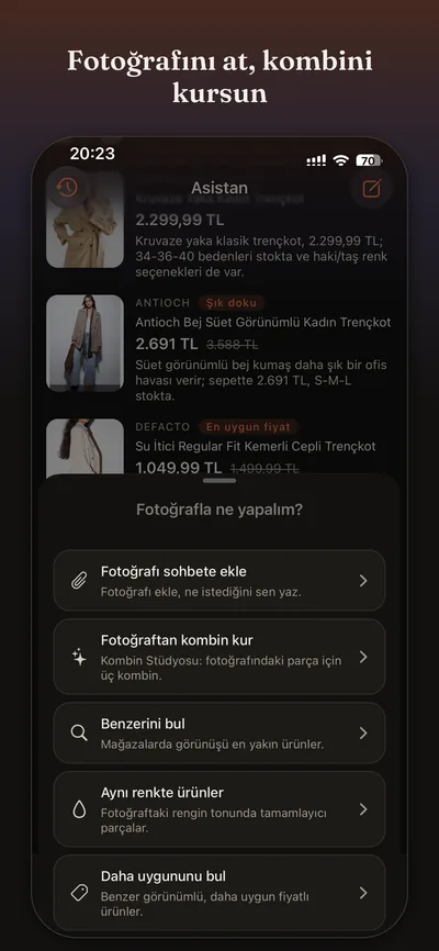 Fotoğraf ekranı: fotoğrafla ne yapılacağını seçme
